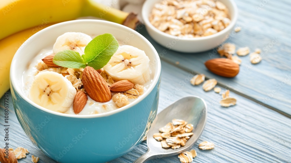 Nutritious Banana Breakfast Bowl with Oats and Nuts Nutritious Banana Breakfast Bowl with Oats and Nuts