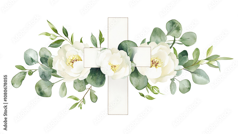 Obraz premium Cross with flowers. Isolated on white background
