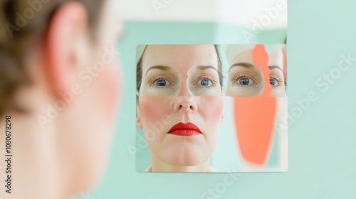 Mirror Reflection Multiple Glamorous Faces Stir Inadequacy photo