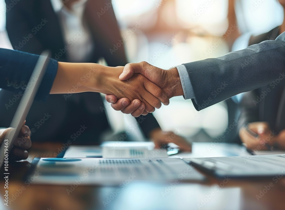 The act of a professional handshake between business partners symbolizes a significant achievement and mutual agreement, emphasizing collaboration, commitment, and a formal commitment to success The act of a professional handshake between business partners symbolizes a significant achievement and mutual agreement, emphasizing collaboration, commitment, and a formal commitment to success