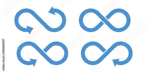 Simple flat green infinity symbols. Design elements for unlimited infinity, endless, eternity, loop, discontinuation, and repetition concepts. Vector illustration