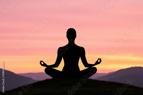 A serene silhouette of a meditating figure against a tranquil sunset backdrop, embodying peace and mindfulness.