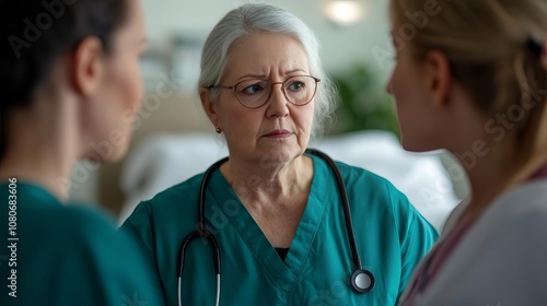 Hospice nurse comforting a patient s family, calm and caring environment, end-of-life care, empathy photo