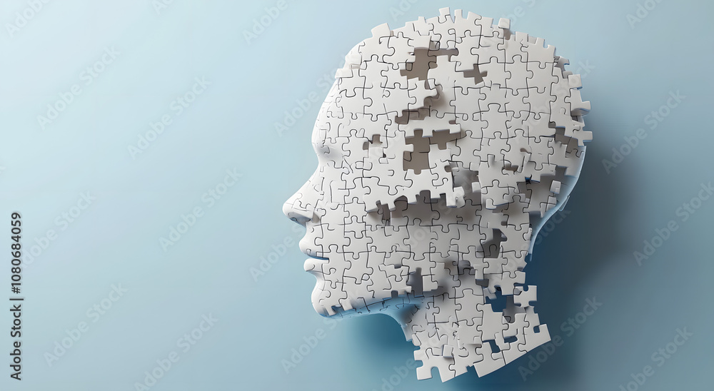Human head from puzzles, for World Mental Health Day, created using Generative AI technology. Human head from puzzles, for World Mental Health Day, created using Generative AI technology.
