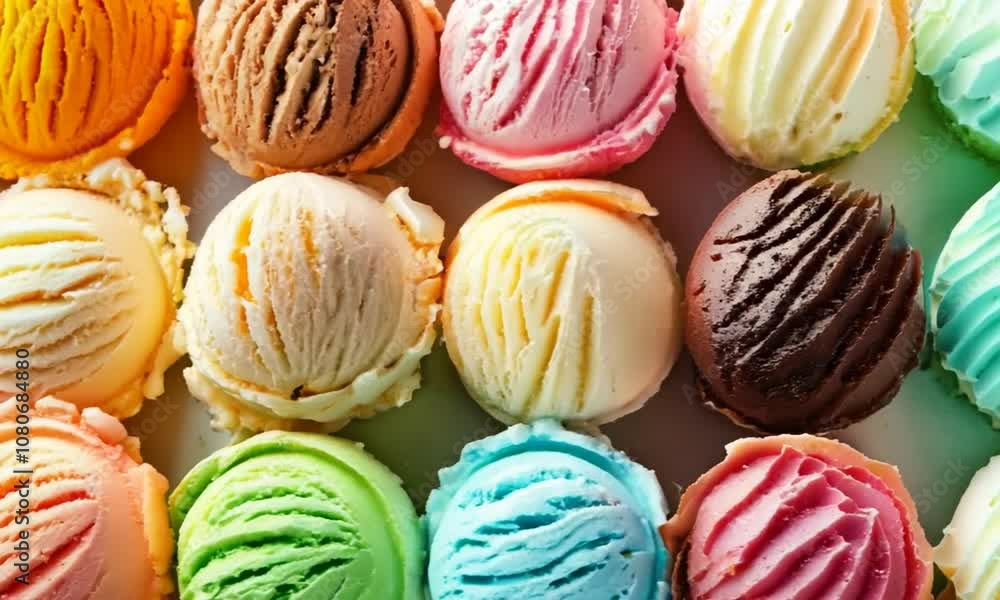 video scope of various flavors of ice cream, video highlights from above video scope of various flavors of ice cream, video highlights from above
