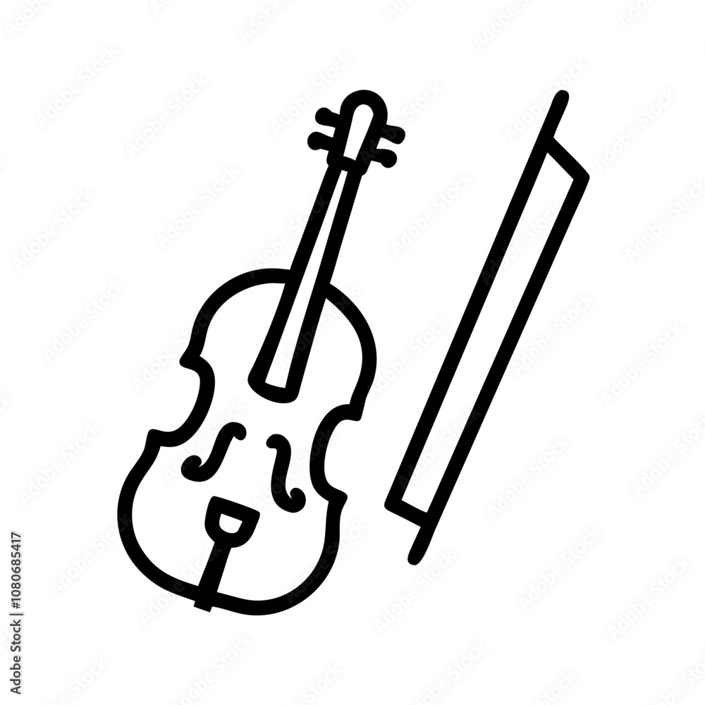 Fototapeta premium Violin and bow icon representing musical instruments with strings in a modern design