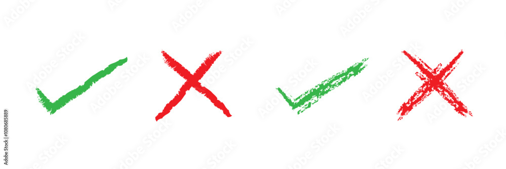 Green check mark and red x sign vector illustration, design element