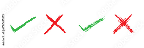 Green check mark and red x sign vector illustration, design element