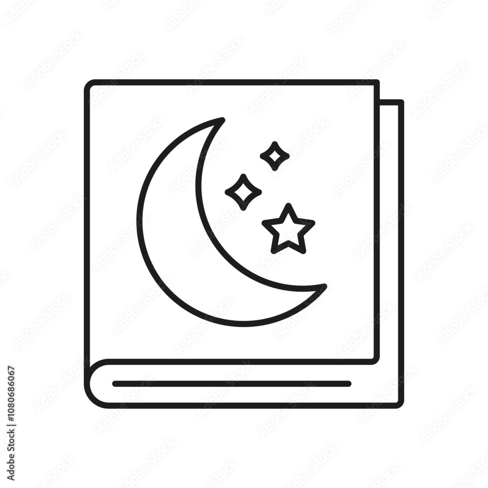 Closed Book With Moon And Stars Line Icon. Nighttime Storybook Outline Symbol. Book For Bedtime Reading. Editable Stroke. Isolated Vector Illustration Closed Book With Moon And Stars Line Icon. Nighttime Storybook Outline Symbol. Book For Bedtime Reading. Editable Stroke. Isolated Vector Illustration