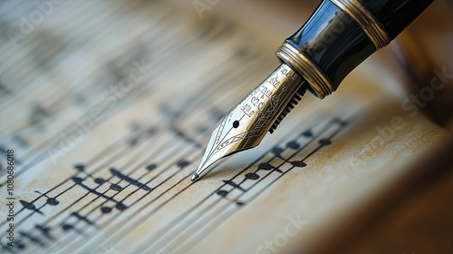 A Close-Up of a Fountain Pen Resting on a Sheet of Music