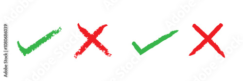 Green check mark and red x sign vector illustration, design element