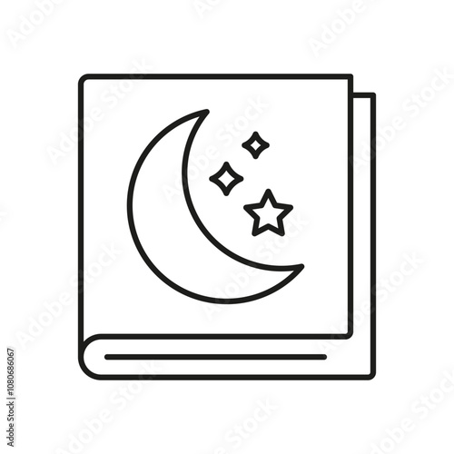 Closed Book With Moon And Stars Line Icon. Nighttime Storybook Outline Symbol. Book For Bedtime Reading. Editable Stroke. Isolated Vector Illustration