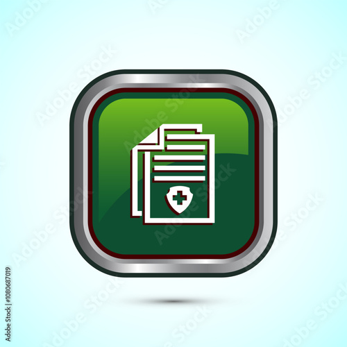 Medical report icon design illustration, Diagnosis report icon, Medical prescription. Green Color Square Button Design