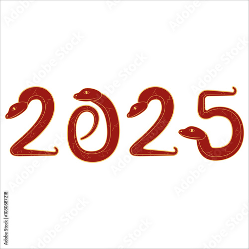 Chinese 2025 New Year Numeric. Zodiac Asia Silhouette Snake