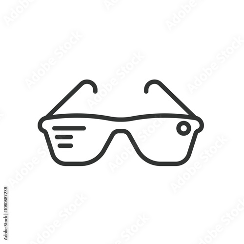 Smart glasses, icon in line design. Smart, glasses, wearable, technology, augmented, reality, futuristic on white background vector. Smart glasses editable stroke icon