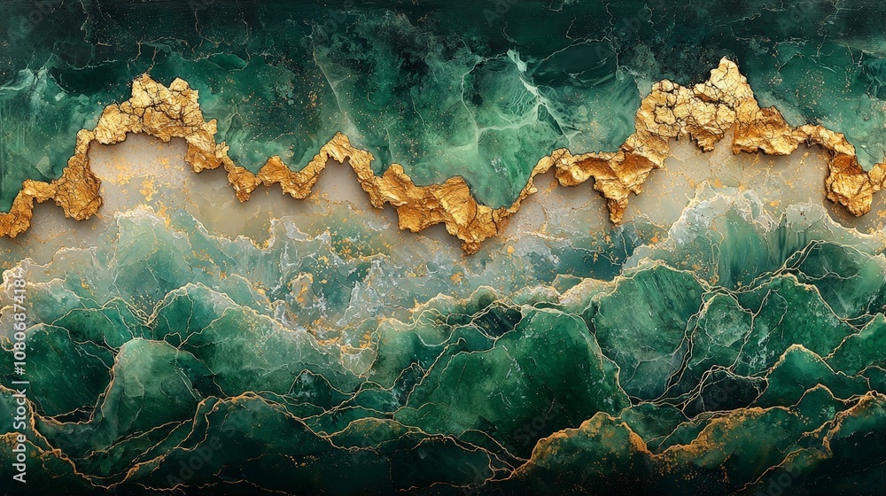 A textured abstract design featuring green hues and golden accents resembling natural formations. A textured abstract design featuring green hues and golden accents resembling natural formations.