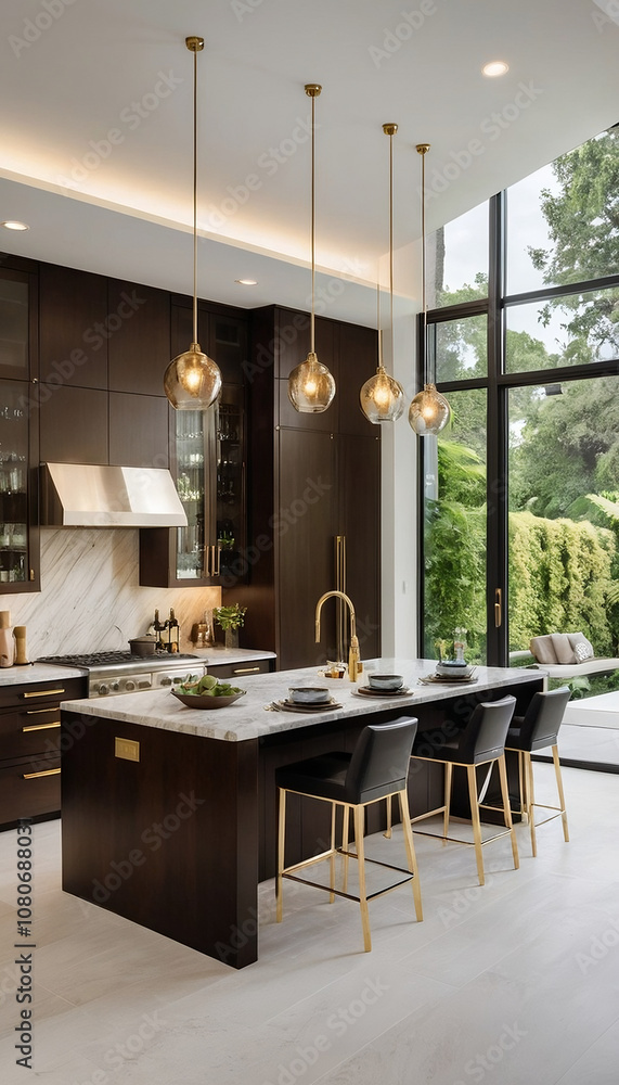 Sleek Modern Kitchen with Dark Wood and Marble Accents Sleek Modern Kitchen with Dark Wood and Marble Accents