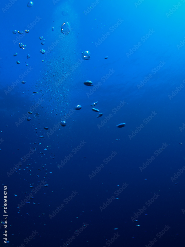 Scattered bubbles on the ocean floor with blue sea behind them Scattered bubbles on the ocean floor with blue sea behind them