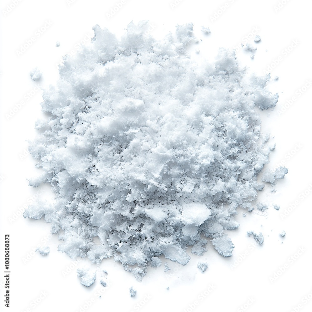 Pile of white snow top view isolated on a white background Pile of white snow top view isolated on a white background