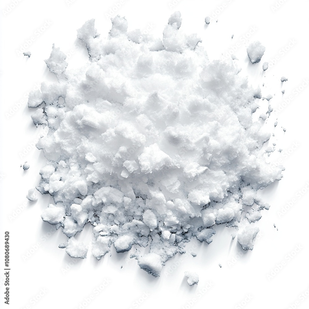 Pile of white snow top view isolated on a white background Pile of white snow top view isolated on a white background