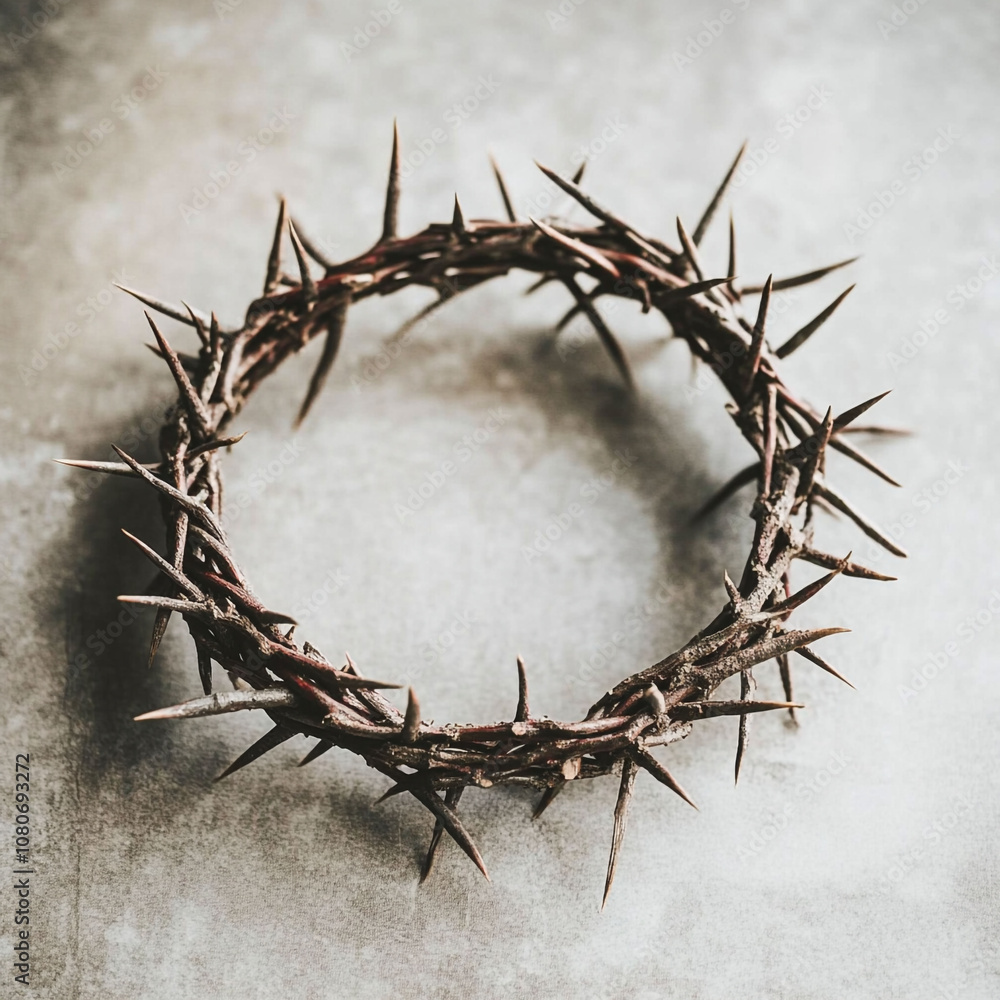 Fototapeta premium Crown of thorns on a plain background with space for text. For Christian Good Friday publications