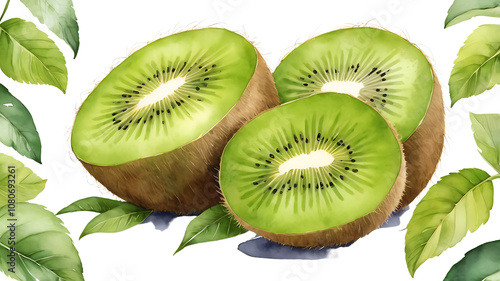 KIWI , Watercolor of  kiwi on transparent background PNG photo