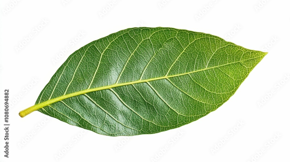 Green tropical leaf isolated on white background, , minimalistic botanical design Green tropical leaf isolated on white background, , minimalistic botanical design
