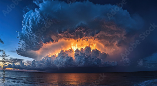 A huge, dark storm cloud looms over the ocean, a dramatic scene captured by National Geographic photography. 