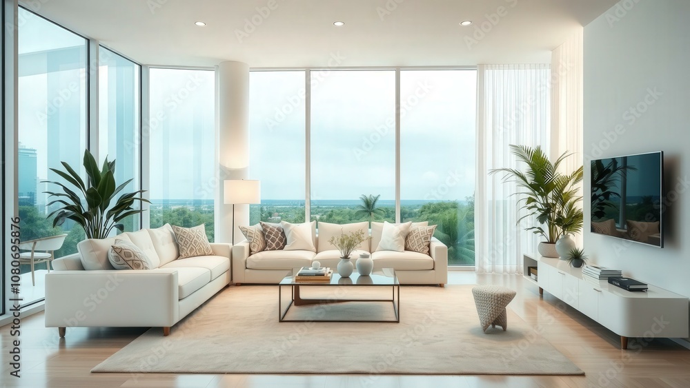 Modern Luxury Living Room with Panoramic City View, Perfect for Relaxation and Entertaining Modern Luxury Living Room with Panoramic City View, Perfect for Relaxation and Entertaining