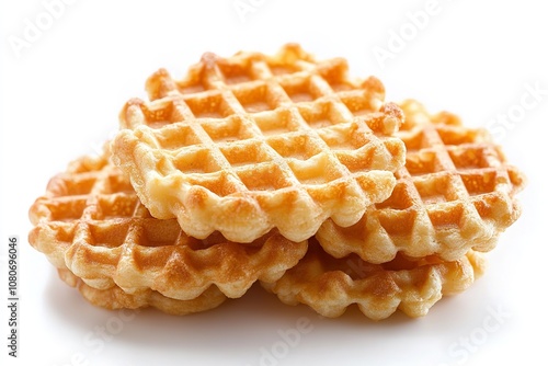 Excellent quality Belgian waffles isolated on a white backdrop. Generative Ai