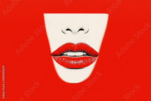 Minimalistic illustration featuring bold, stylized eyes and red lips centered on a blank background, creating a striking, modern aesthetic