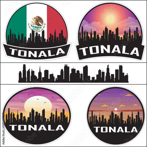 Tonala Mexico Flag Skyline Cityscape Silhouette Travel Souvenir Sticker Isolated Vector photo