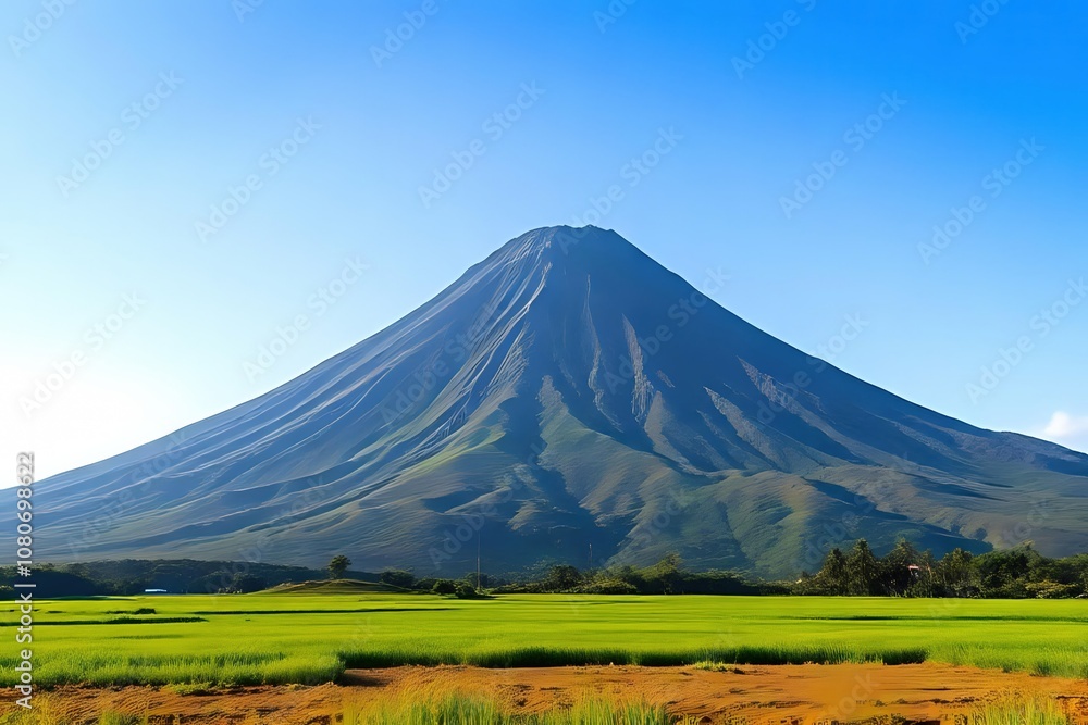 Mount Inerie Volcano Landscape with Rice Fields Mount Inerie Volcano Landscape with Rice Fields