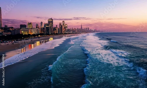 Wallpaper Mural Cityscape at Sunset with Beach and Ocean Torontodigital.ca