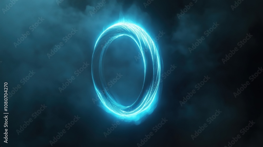 A glowing blue energy ring surrounded by dark smoke. A glowing blue energy ring surrounded by dark smoke.