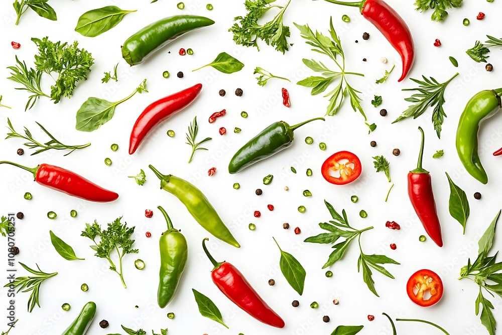 Chilis and peppers, green isolated on a white background Chilis and peppers, green isolated on a white background