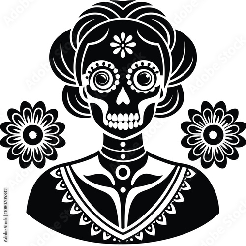 Día de los Muertos Poster silhouette vector illustration on White Background.