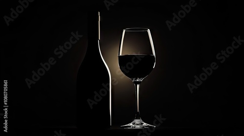 A silhouetted bottle and glass of red wine against a dark background, evoking elegance and sophistication.