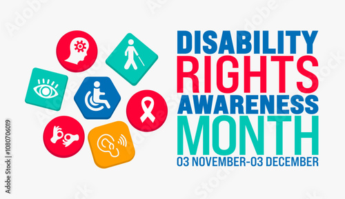 Disability Rights awareness month background, banner or poster design template. observed every year in December. Holiday concept. Use to any Template, card, poster, placard, template.