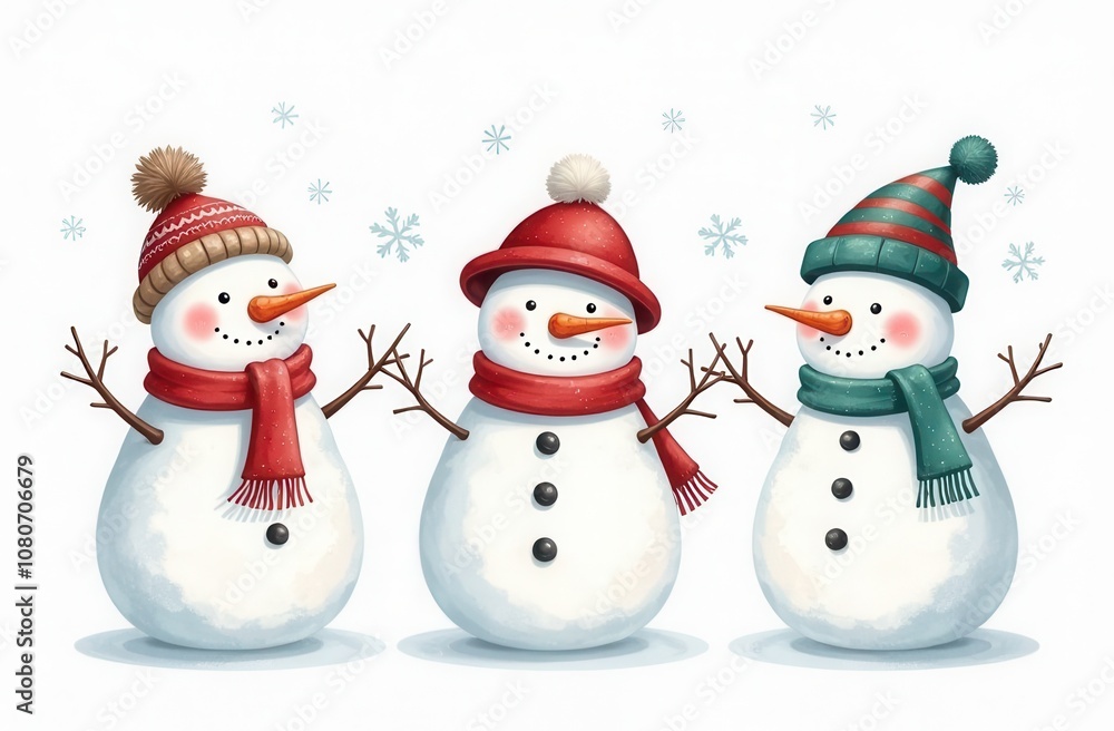 Three snowman card, new year Three snowman card, new year