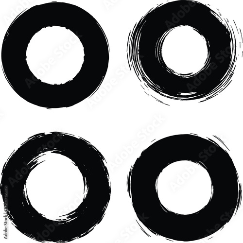 set of black grunge round shapes. Brush strokes round frames elements.