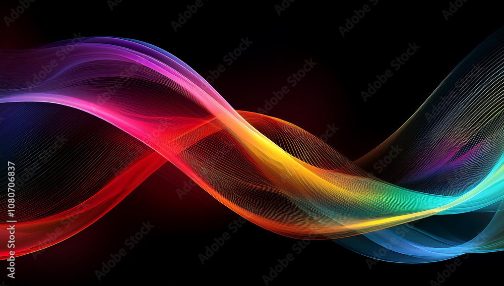 Colorful smooth wave lines Wave element black background Designed with a material that has a surface similar to a translucent frosted coating with a soft but luxurious texture. With translucent proper Colorful smooth wave lines Wave element black background Designed with a material that has a surface similar to a translucent frosted coating with a soft but luxurious texture. With translucent proper