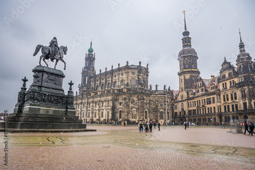 Dresden, Germany - December 10, 2022. Theaterplatz while snowing photo