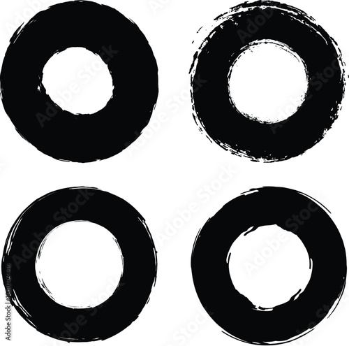 set of black grunge round shapes. Brush strokes round frames elements.