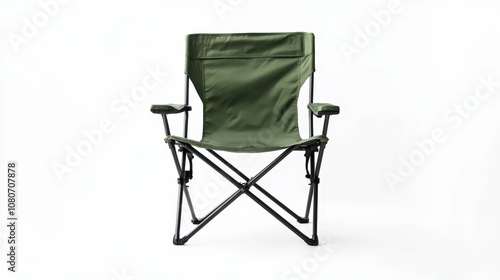 Foldable camping chair with minimal design, isolated on white background,