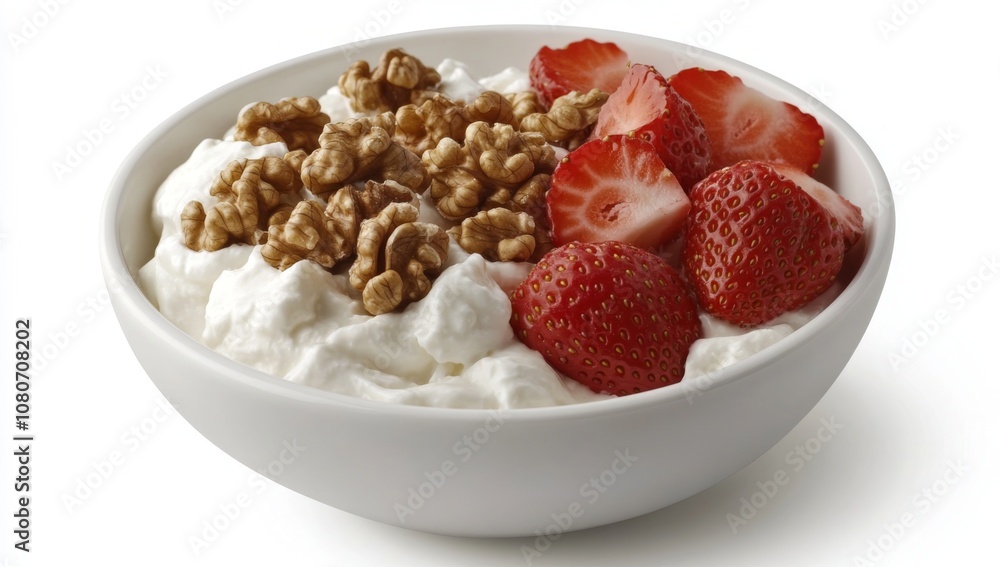 Greek Yogurt with Strawberries and Walnuts, Garnished with Honeyed Nuts, Showcasing Sacred Geometry Greek Yogurt with Strawberries and Walnuts, Garnished with Honeyed Nuts, Showcasing Sacred Geometry