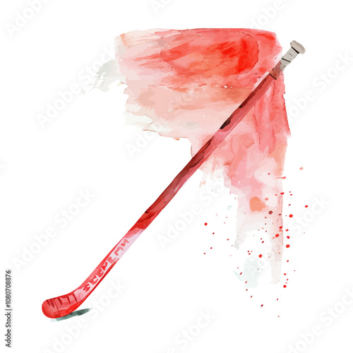 A watercolor drawing of Hockey Stick, isolated on a white background. Hockey Stick vector.