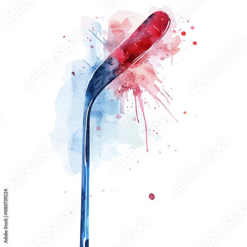 A watercolor of Hockey Stick, isolated on a white background. Hockey Stick vector.