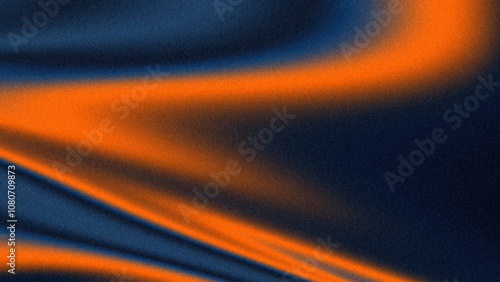 Abstract dark blue orange wavy gradient background with grainy texture