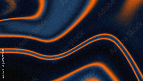 Abstract dark blue orange wavy gradient background with grainy texture